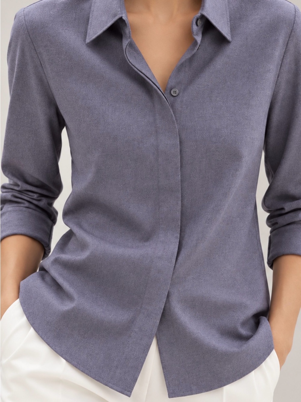 Theory wool Long Sleeve Button-Up Shirt in purple Gray